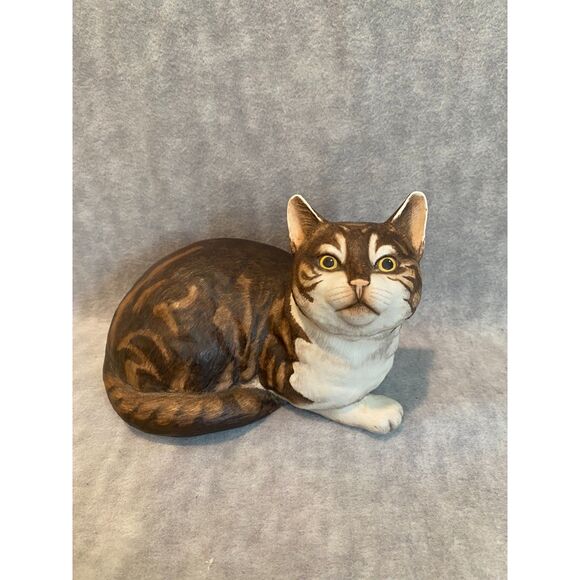 VTG Porcelain Cat "Fascination" Tabby‎ Bengal Franklin Mint 1982 Eric Tenney - Picture 6 of 9